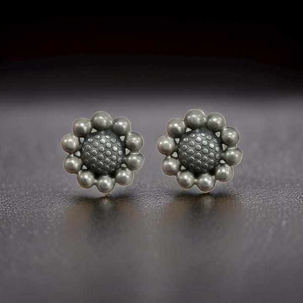 Flower Design Silver Stud Earrings