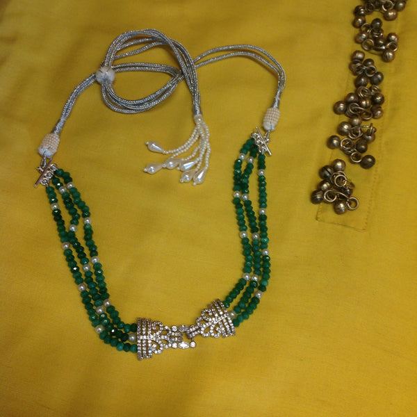 Graceful Green With Zircon and Pearl Choker Necklace