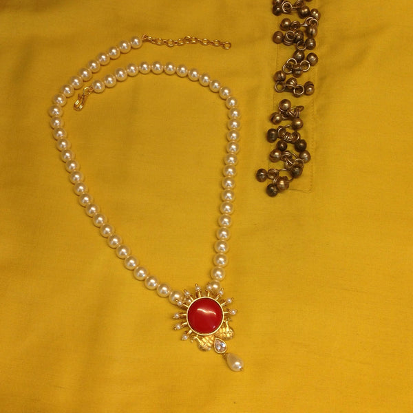 Regal Peacocks in Red and Pearl Necklace