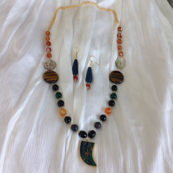 Brilliance in Blue Green with MOP and Tiger's Eye Necklace Set
