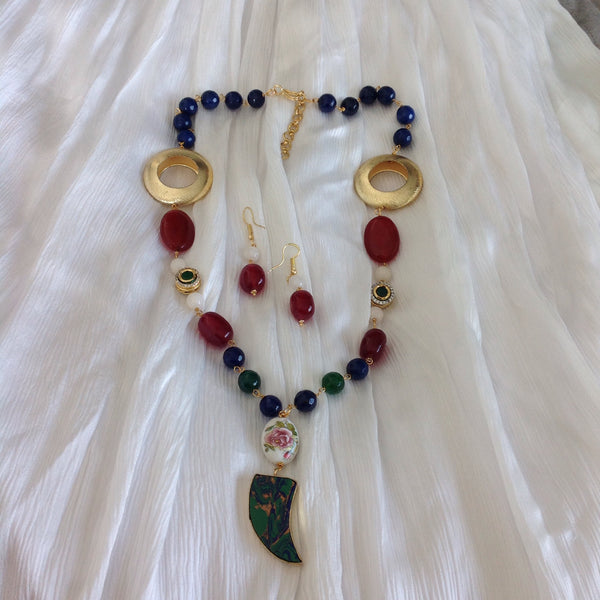 Enchantment of Green Blue Red and White Necklace Set