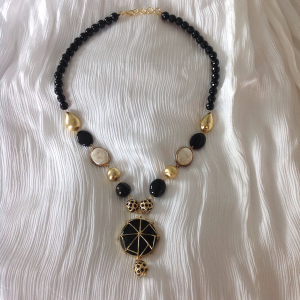 Captivating Black and Gold with MOP Necklace