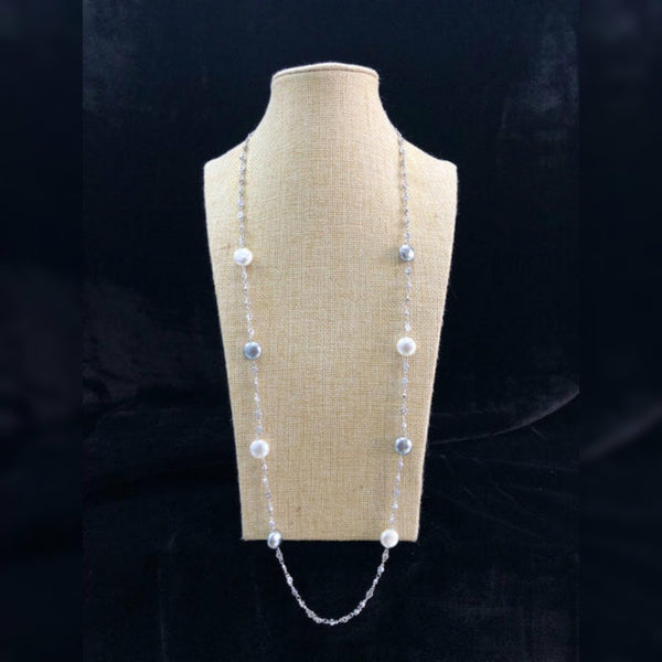 White and Silver Pearls in Chain Necklace