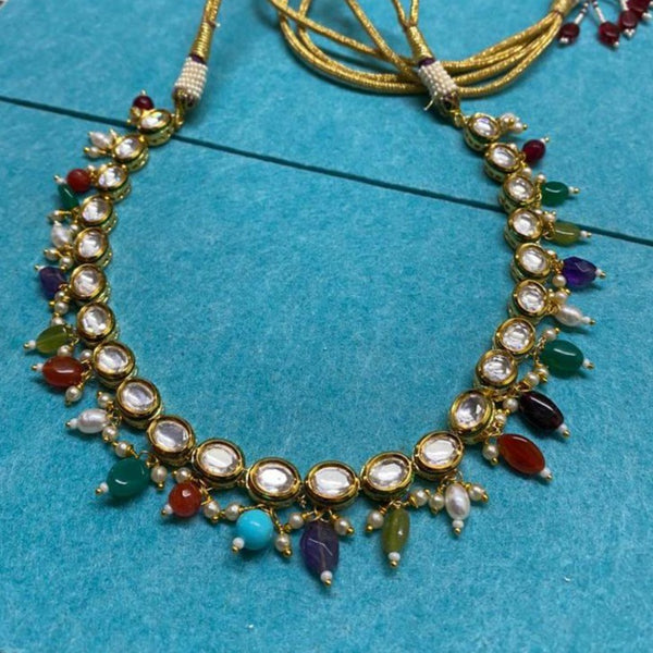 Shimmering Kundan with Multicolour Choker Gemstones Necklace Set