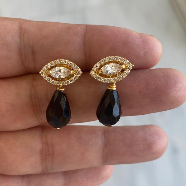 Blissful Black Crystal Studded Pendant Choker Necklace Set