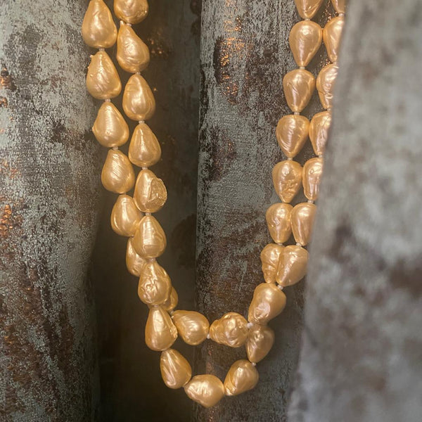 Delicate Droplets of Two Strands Golden Pearls Necklace