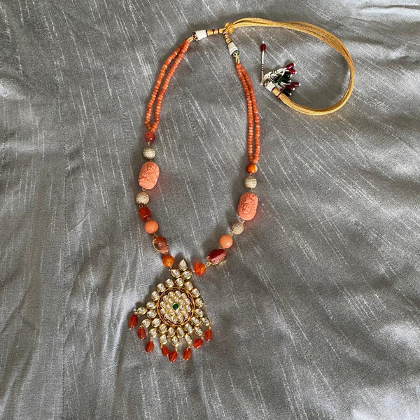 Ravishing Coral Peach Kundan Pendant Necklace