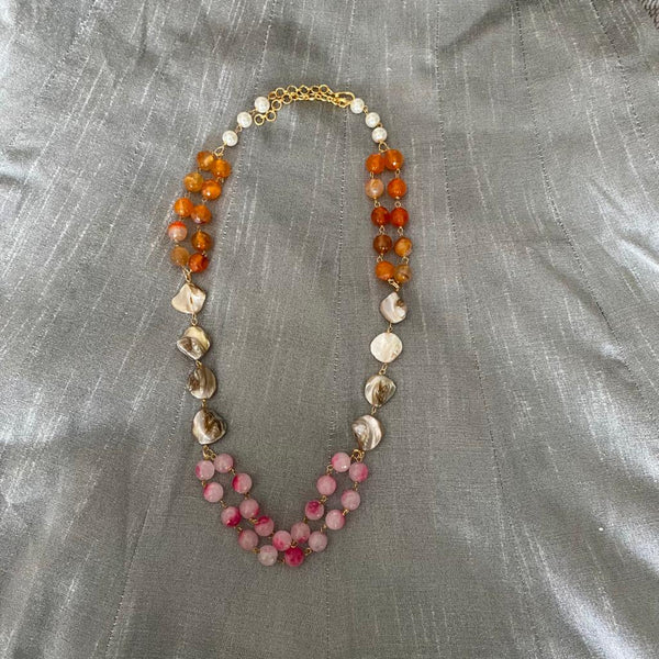 Admirable Pink and Tangerine Allure with MOP Necklace