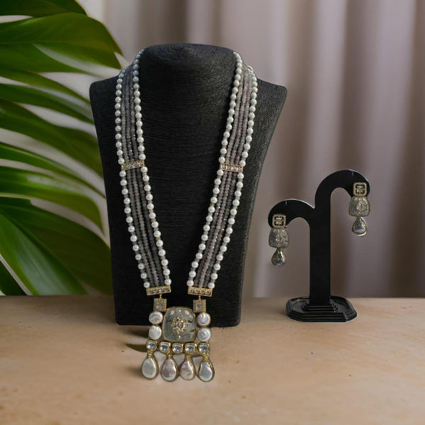 Charming Grey MOP Enamel Statement Pendant Necklace Set