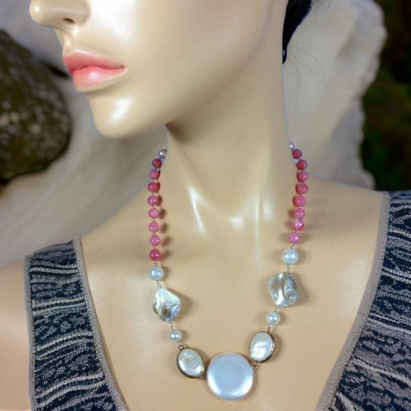 Poised Pink Stones with Pearls Necklace