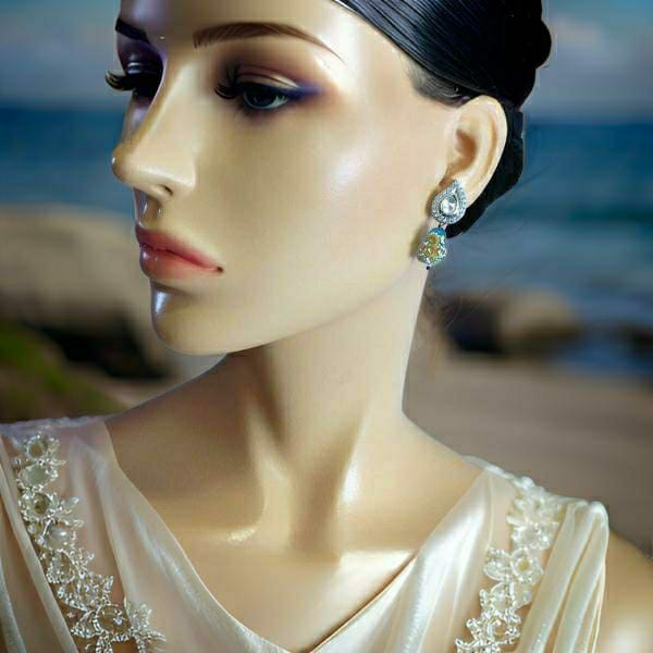 Cerulean Blue With Kundan Cubic Zirconia Earring