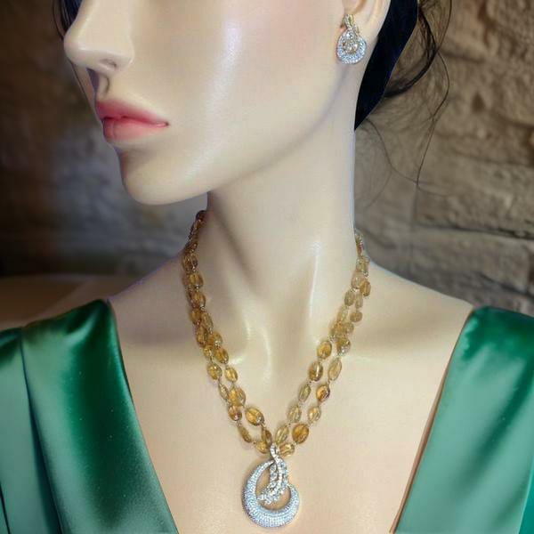 Charming Citrine with Crescent Zircon Pendant Necklace Set