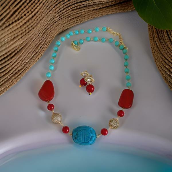 Tantalizing Turquoise and Red Necklace Set