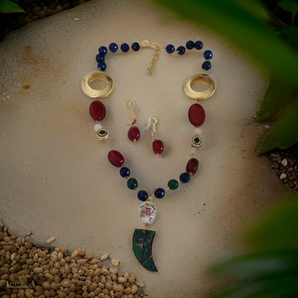 Enchantment of Green Blue Red and White Necklace Set