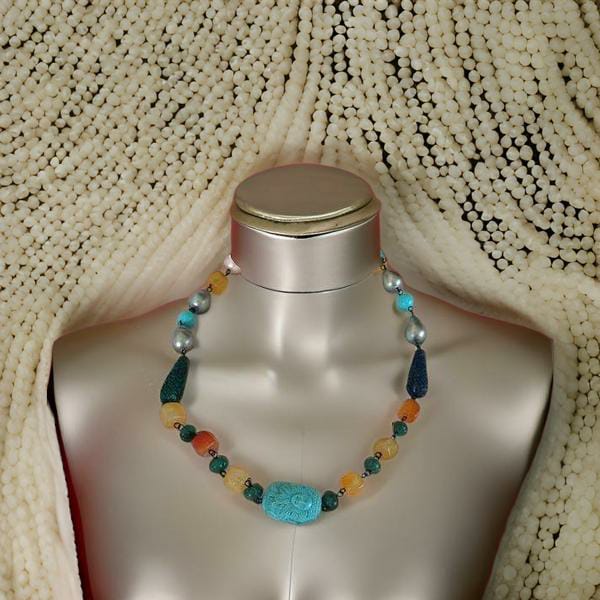 Opulence of Teal and Turquoise with Hues of Orange Necklace
