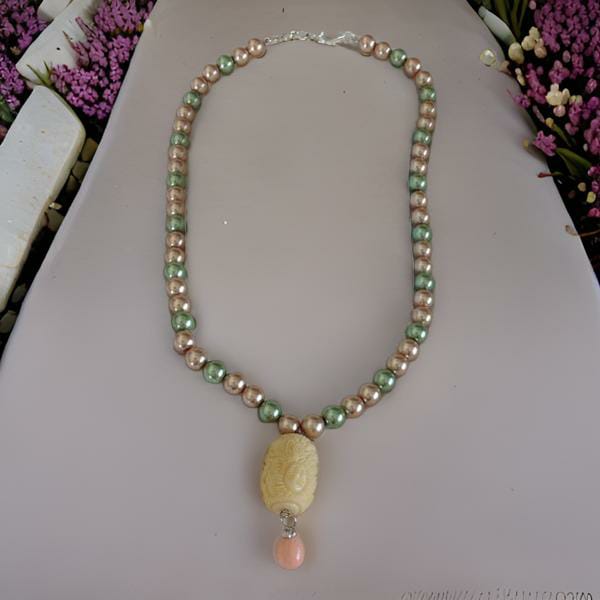 Marvelous Pink and Greenish Pearls with Coral Necklace