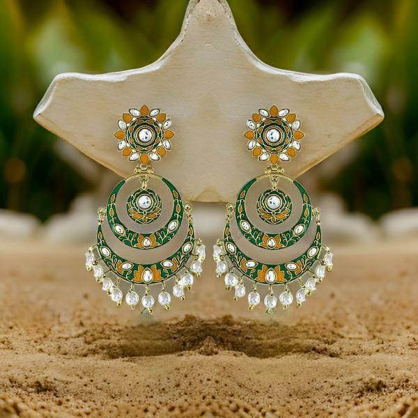 Ethnic Green And Yellow Gold Plated Chandbali Pearl Earrings