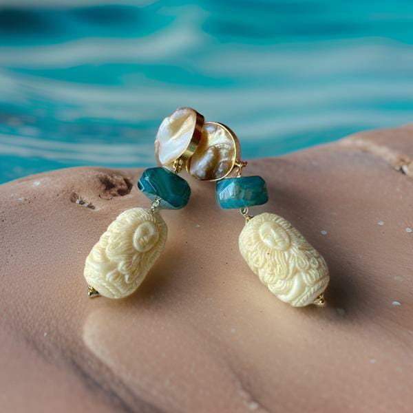 Mermaid Corals with MOP Green Earrings