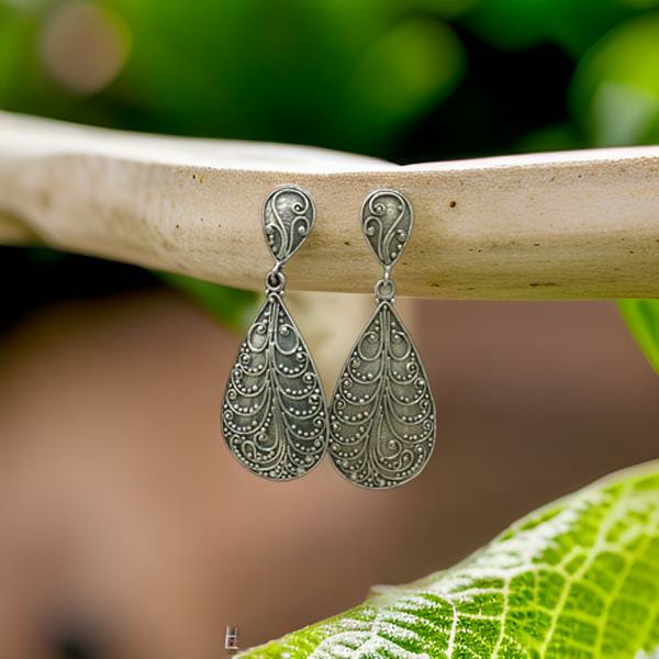 Silver Ethnic Drop Earrings