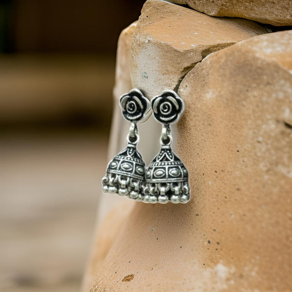 Silver Rose Jhumki Earrings