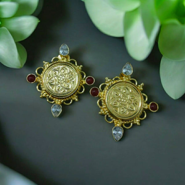 Golden Floral Embossed Circlet Drop Earring