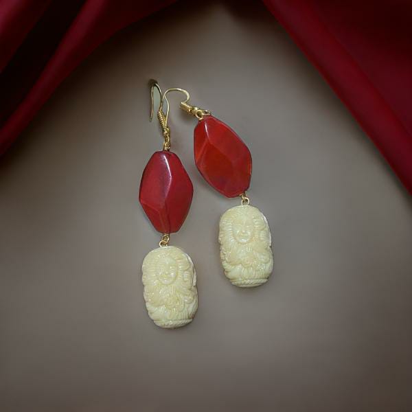 Mermaid Encarved Cream Corals and Candy Red Earrings