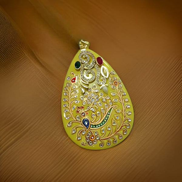 Charismatic MOP with Yellow Heavily hand-worked Stone Pendant Necklace