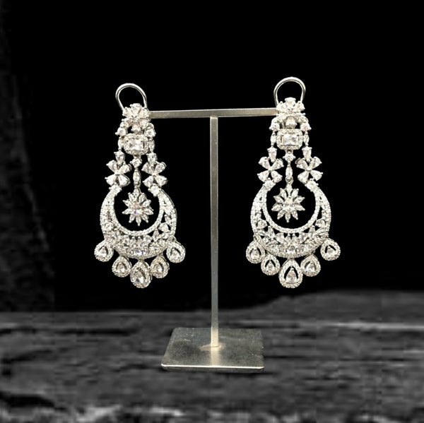 Crystalline Teardrop Cubic Zircon Chandbali Long Earrings