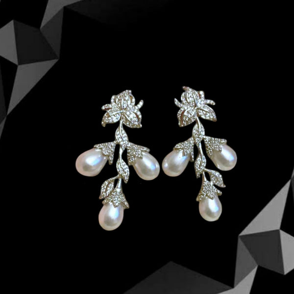 Flower Blossom Zircon Pearl Earrings