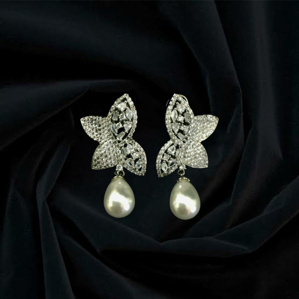 Magnificent Butterfly Crystal And Pearls Damsel Drop Earrings
