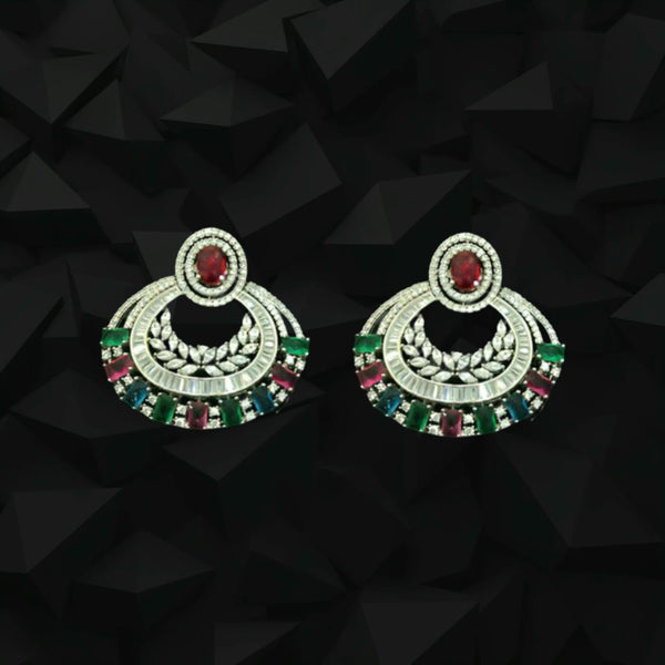 Red Green Diamonds Chandbali Earrings