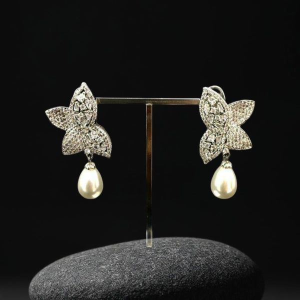 Magnificent Butterfly Crystal And Pearls Damsel Drop Earrings