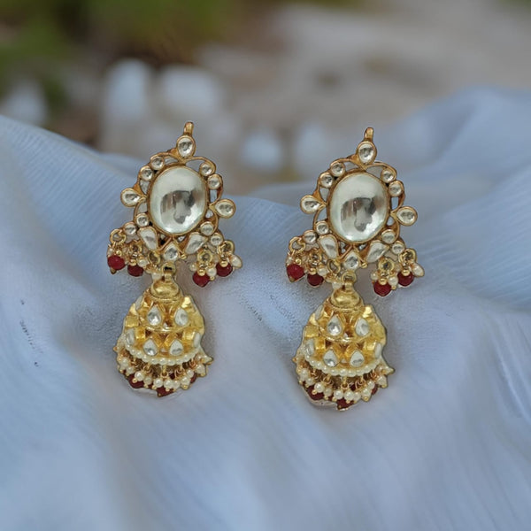 Splendid Kundan Golden Red Jhumka Long Earrings