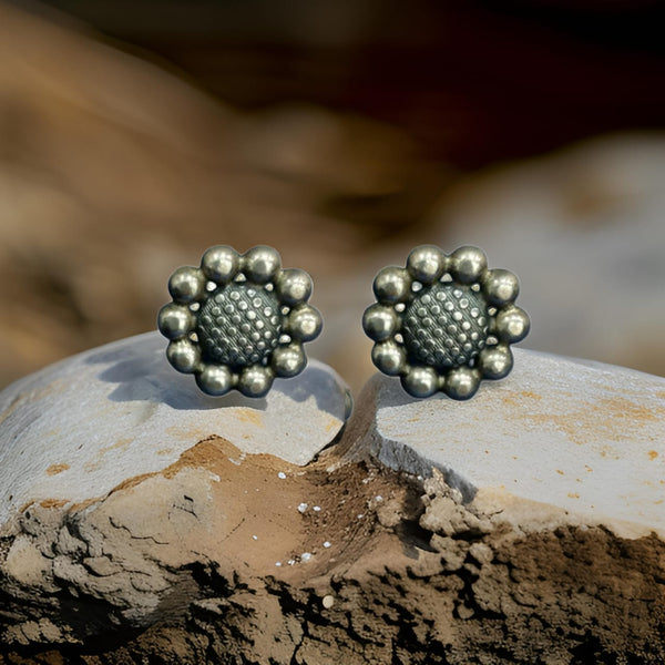 Flower Design Silver Stud Earrings