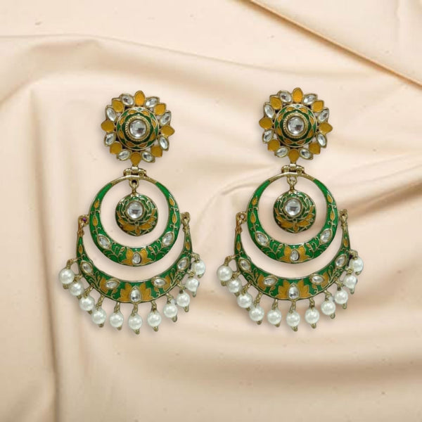 Ethnic Green And Yellow Gold Plated Chandbali Pearl Earrings