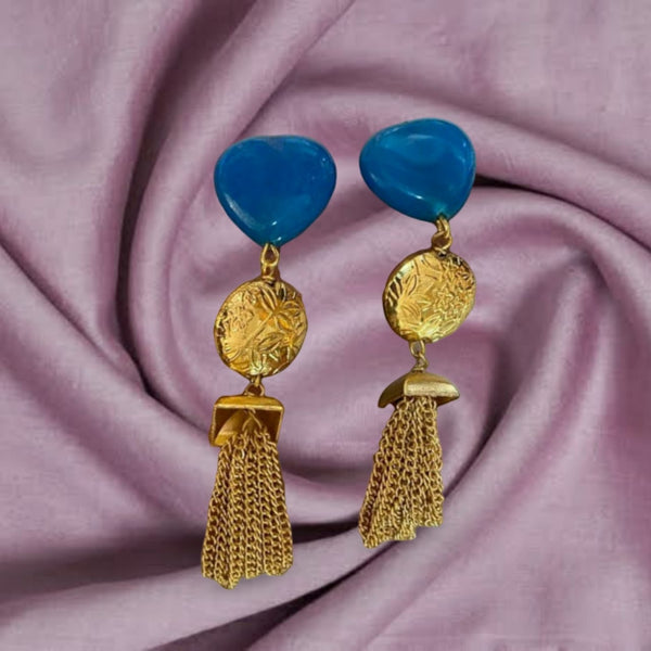 Lovable Blue Gemstone Golden Touch Earrings