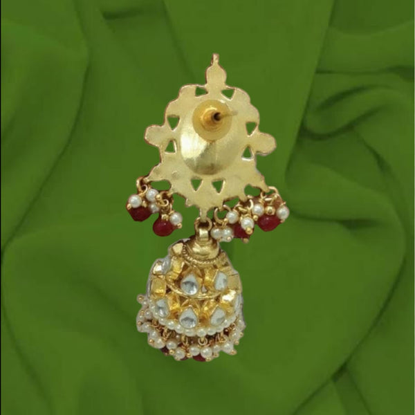 Splendid Kundan Golden Red Jhumka Long Earrings