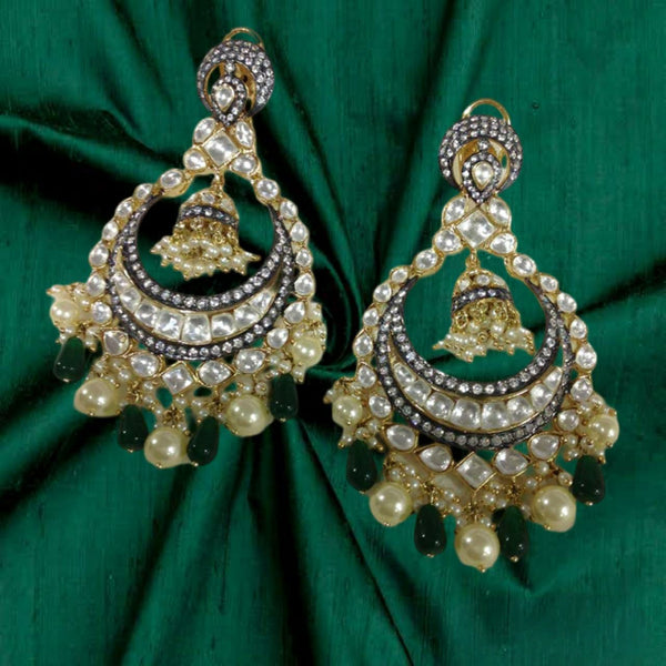 Lustrous Kundan & Pearls Green Chandbali Long Earrings