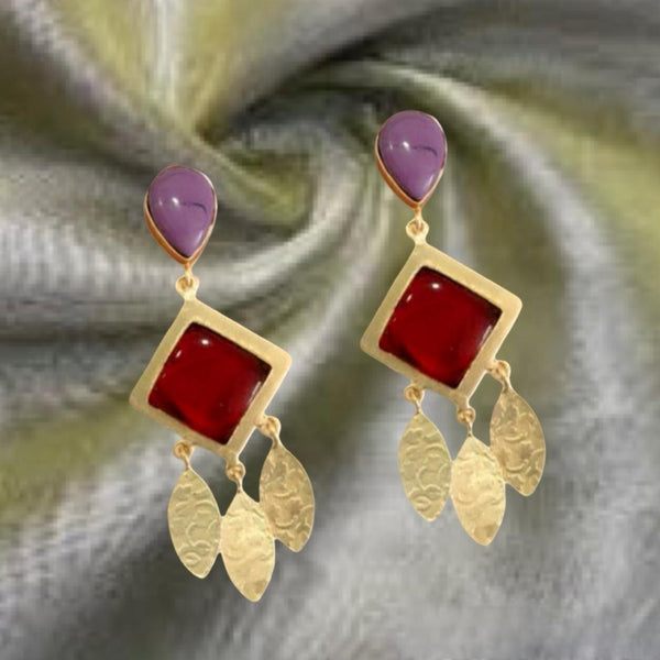 Indigo and Red shaded Leaf Dangler Earrings