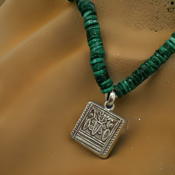 Green Malachite Semi Precious With Silver Pendant Necklace