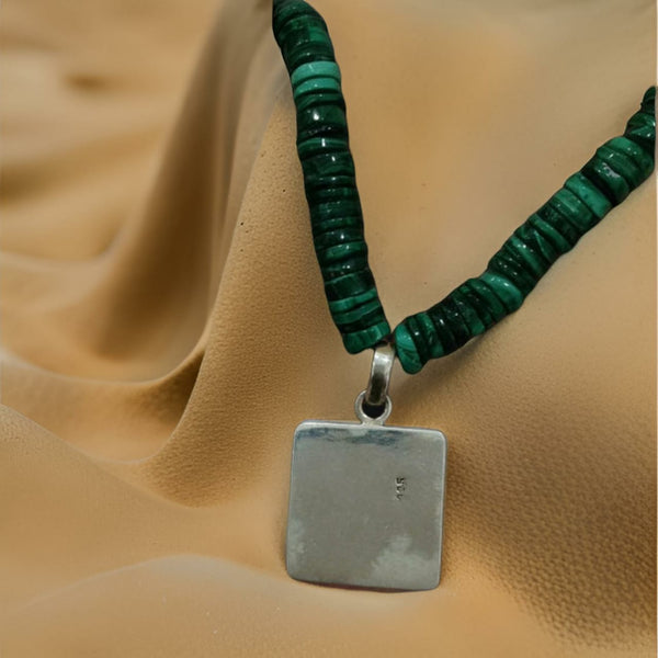 Green Malachite Semi Precious With Silver Pendant Necklace