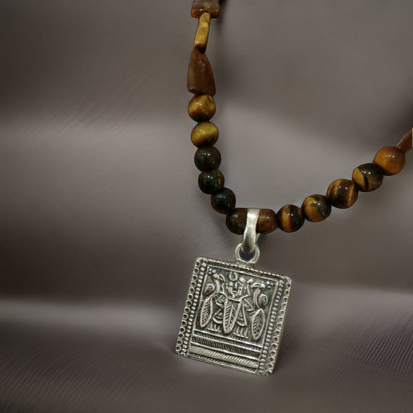 Tremendous Tiger Beads With Silver Pendant Necklace
