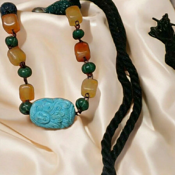 Opulence of Teal and Turquoise with Hues of Orange Necklace