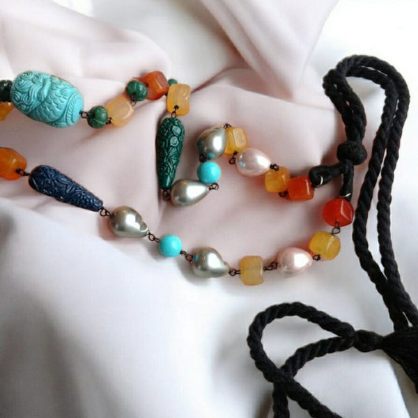 Opulence of Teal and Turquoise with Hues of Orange Necklace