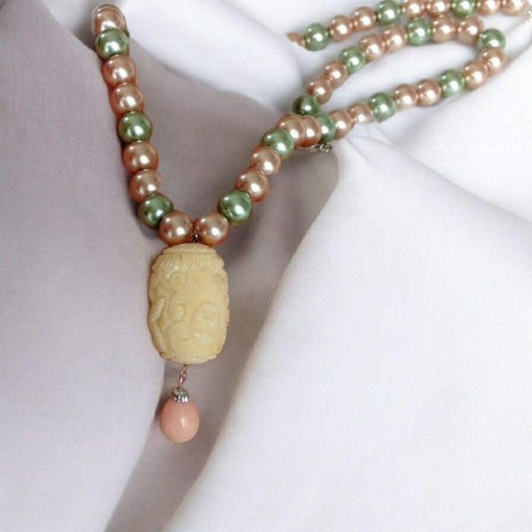 Marvelous Pink and Greenish Pearls with Coral Necklace