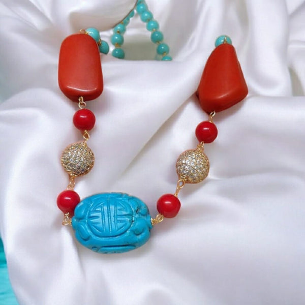 Tantalizing Turquoise and Red Necklace Set