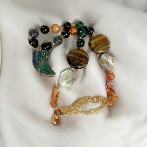 Brilliance in Blue Green with MOP and Tiger's Eye Necklace Set