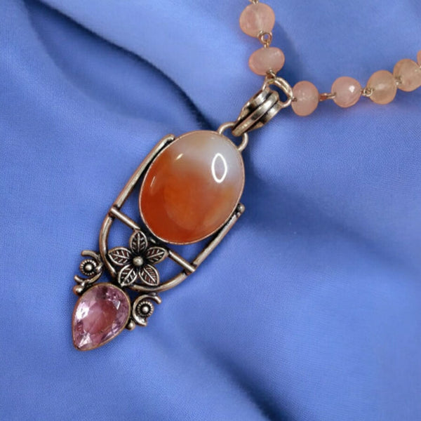 Ravishing Rose Quartz Beads Tangerine Pendant Necklace