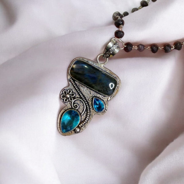 Droplets of Azure Blue  and Grey Stone Necklace