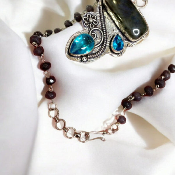 Droplets of Azure Blue  and Grey Stone Necklace